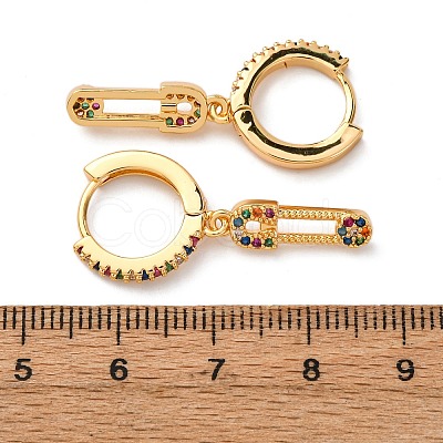 Safety Pin Brass Micro Pave Cubic Zirconia Hoop Earrings EJEW-F384-15G-02-1