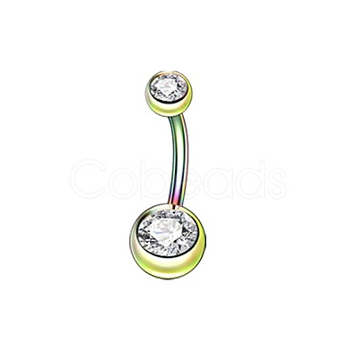 304 Stainless Steel Clear Cubic Zirconia 15 Gauge Round Belly Button Rings WGFD174-01-1
