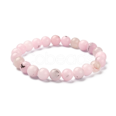 Natural Cherry Blossom Jasper Round Beaded Stretch Bracelets BJEW-TA00279-1
