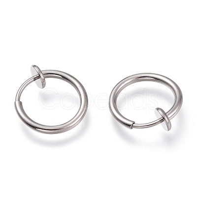 Tarnish Resistant 304 Stainless Steel Retractable Clip-on Hoop Earrings X-STAS-O135-01E-1