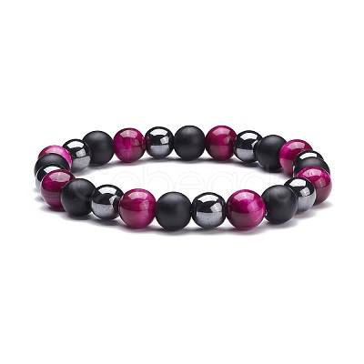Round Stone Beads Stretch Bracelets BJEW-JB07259-04-1