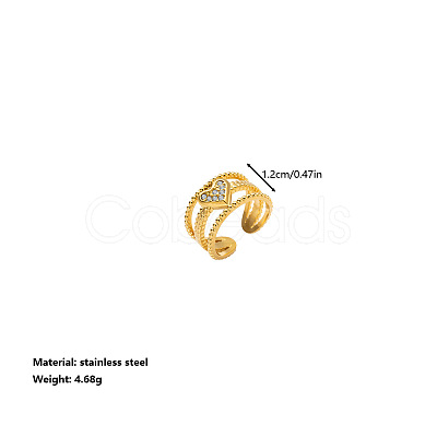 304 Stainless Steel Cubic Zirconia Cuff Open Rings for Women WG55D17-01-1