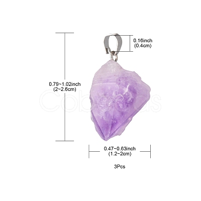 3Pcs Natural Amethyst Pendants G-FS0001-01-1