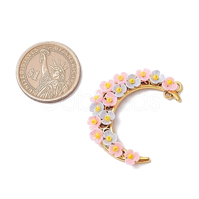 Glass Seed Beads & Resin & Alloy Flower Crescent Moon Connector Charms PALLOY-MZ00603-01-1