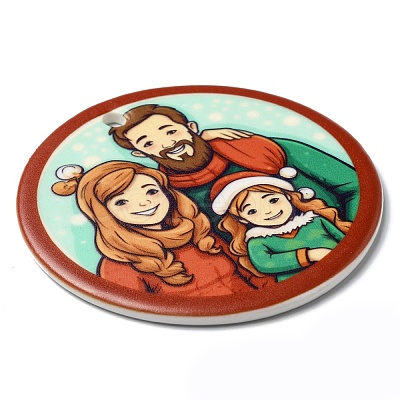 Christmas Handmade Printed Porcelain Big Pendants PORC-F009-03-1