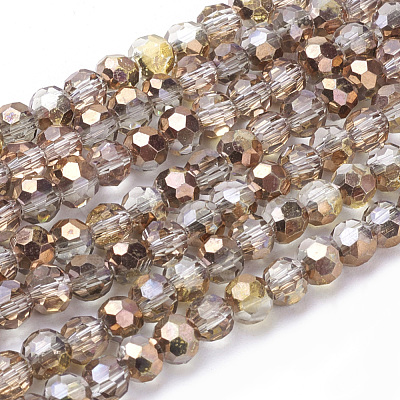 Faceted(32 Facets) Round Half Plated Electroplate Glass Beads Strands X-EGLA-J042-4mm-H03-1