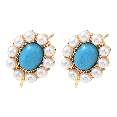 Brass and ABS Plastic Imitation Pearl Stud Earring Findings KK-C172-14B-G-1