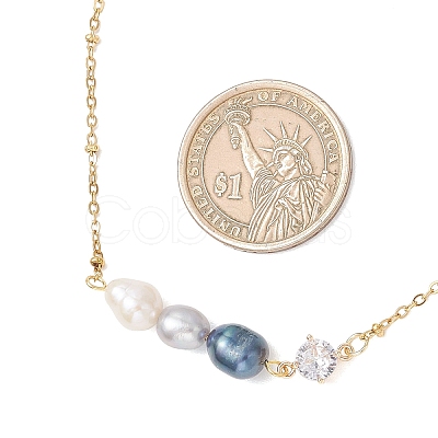 Dyed Natural Cultured Freshwater Pearl Potato & Glass Beaded Pendant 304 Stainless Steel Satellite Chain Necklaces for Women NJEW-JN05937-01-1