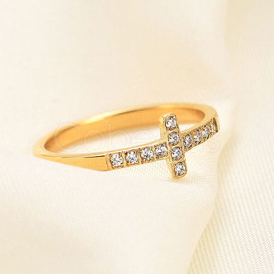 Cross Stainless Steel Micro Pave Clear Cubic Zirconia Finger Rings for Women FS-WG88B59-06-1