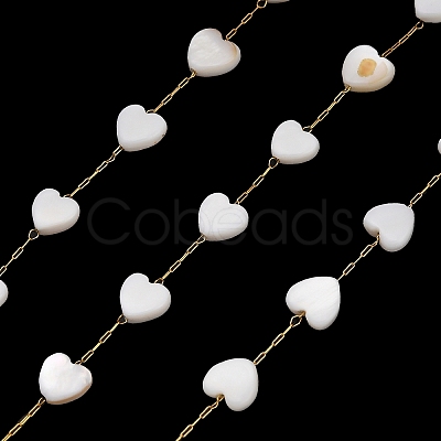 Handmade 304 Stainless Steel Shell Heart Link Chains CHS-B011-01C-G-1