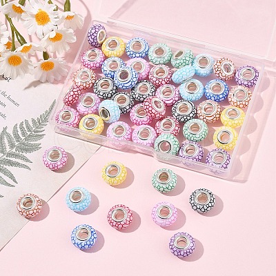 50Pcs 10 Colors Opaque Resin European Beads RESI-FS0002-19-1