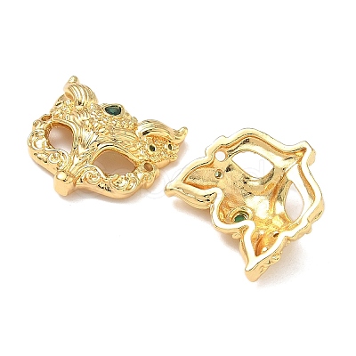 Brass Micro Pave Green Cubic Zirconia Fox Mask Connector Charms KK-H526-11G-02-1
