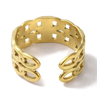 PVD Vacuum Plating 201 Stainless Steel Double Curb Chain Open Cuff Rings for Women RJEW-C092-02G-1
