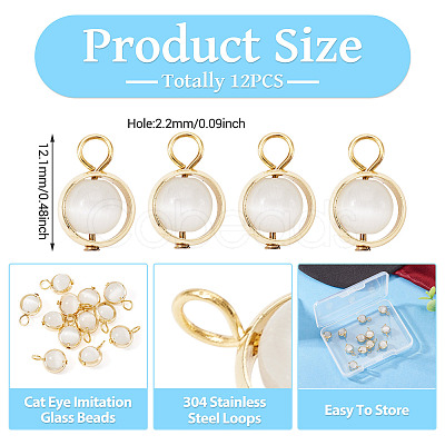 12Pcs Brass & Glass Imitation Cat Eye Round Charms PALLOY-TAC0237-01-1