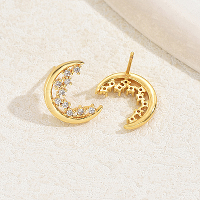 Fashionable Moon Brass Stud Earrings LQ5104-1