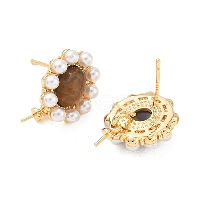 Brass and ABS Plastic Imitation Pearl Stud Earring Findings KK-C172-14A-G-1