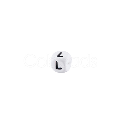 Cube with Letter Pattern Silicone Beads FIND-SZC0014-319-1