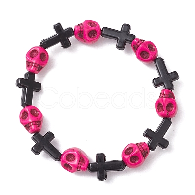 Halloween Cross & Skull Acrylic Bead Stretch Bracelets BJEW-JB12617-1