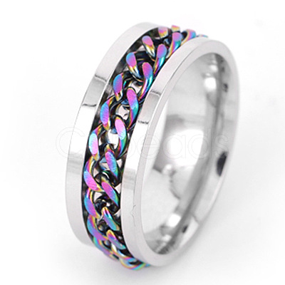 304 Stainless Steel Rotatable Chain Finger Rings for Men FS-WG60CA3-21-1