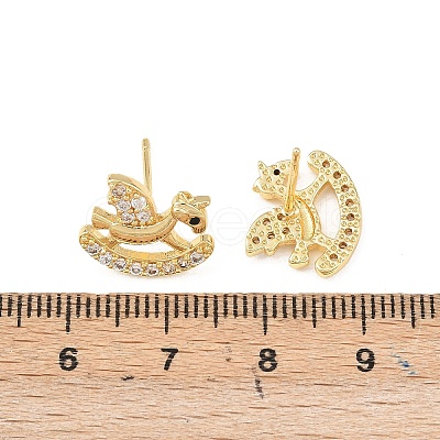 Brass Micro Pave Clear Cubic Zirconia Hobbyhorse Stud Earrings EJEW-F400-06G-1
