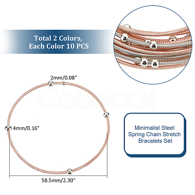20Pcs 2 Colors Stainless Steel Satellite Chains Stretch Bracelets Set for Women BJEW-UN0001-35-1