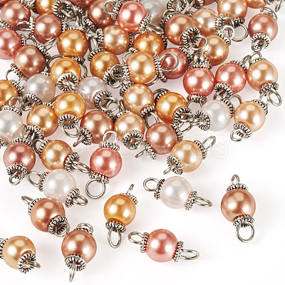 70Pcs 7 Colors Glass Pearl Round Connector Charms PALLOY-TA00264-1