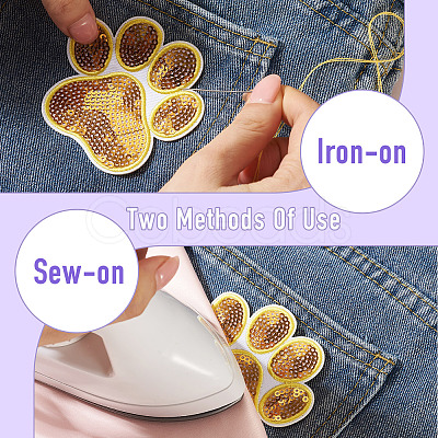 12Pcs 4 Colors Pawprint Polyester & Sequin Cloth Iron on Sew on Patches PATC-TA0001-63-1