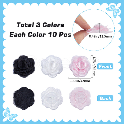 30Pcs 3 Styles 3D Rose Flower Polyester Computerized Embroidered Ornament Accessories FIND-GF0006-03A-1