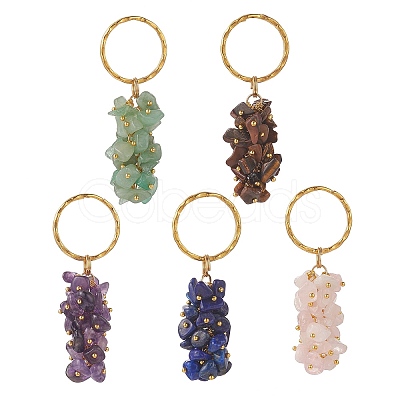 Natural Gemstone Chips Pendant Keychain KEYC-JKC00434-1