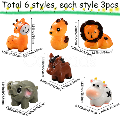 18Pcs 6 Styles Resin 3D Animal Ornaments AJEW-SP0002-15-1