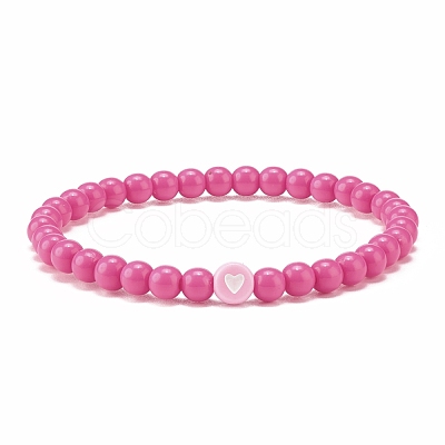 6Pcs 6 Color Flat Round with Heart Acrylic Beaded Stretch Bracelets Set for Women BJEW-JB08062-1