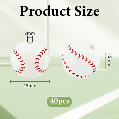 40Pcs Printed Round Silicone Focal Beads SIL-OC0001-24C-1