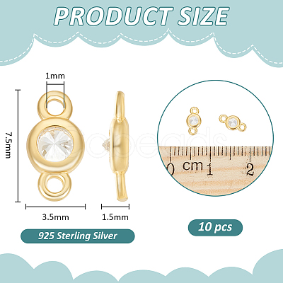 10Pcs 925 Sterling Silver Pave Clear Cubic Zirconia Flat Round Links Connector Charms STER-BC0004-22G-1