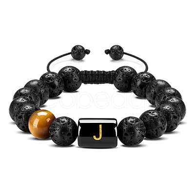 Natural Tiger Eye & Lava Rock Round Beads Adjustable Bracelets TV6214-10-1