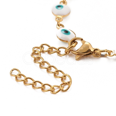 Enamel Oval with Evil Eye Link Chains Bracelet BJEW-P271-04G-02-1