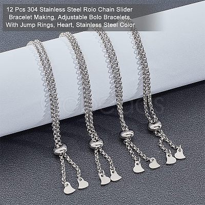 Nbeads 12Pcs 304 Stainless Steel Rolo Chain Slider Bracelet Making AJEW-NB0003-63-1