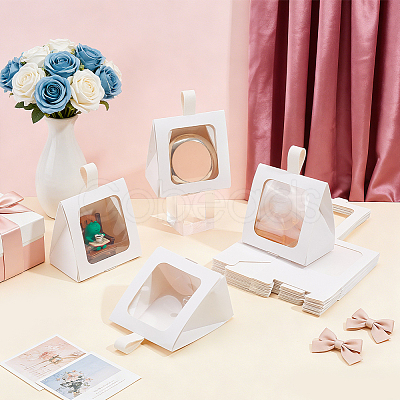 Cardboard Paper Cake Boxes with Plastic Visible Window and Handle CON-WH0117-04B-1