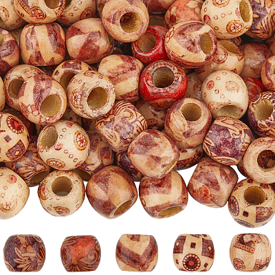3 Bags Printed Wooden Dyed Beads WOOD-SC0002-20-1
