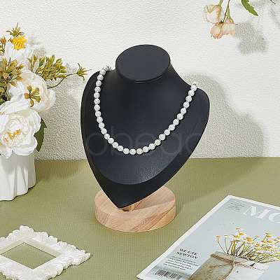 Bust PU Leather & Wooden Necklace Display Stands NDIS-WH0020-02A-02-1