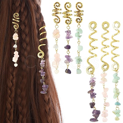 6Pcs 6 Styles Natural Flower Amazonite & Amethyst & Morganite Chips Hair Clips OHAR-YW00002-1