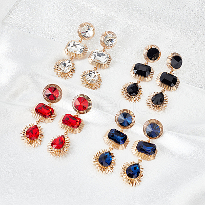 4 Pairs 4 Colors Oval & Teardrop & Rectangle Rhinestone Dangle Stud Earrings EJEW-AN0003-05-1