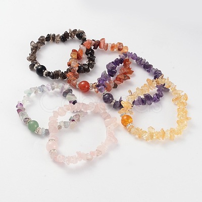 Chips Natural Gemstone Beaded Stretch Bracelets BJEW-JB02131-1