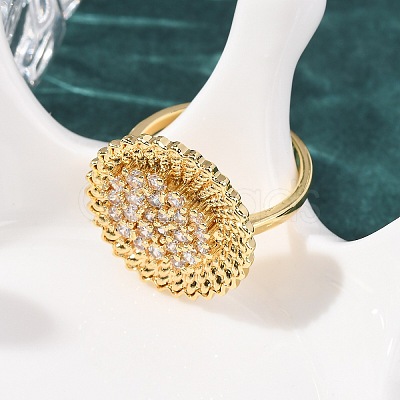 Brass Micro Pave Cubic Zirconia Cuff Open Rings RJEW-F204-05G-1