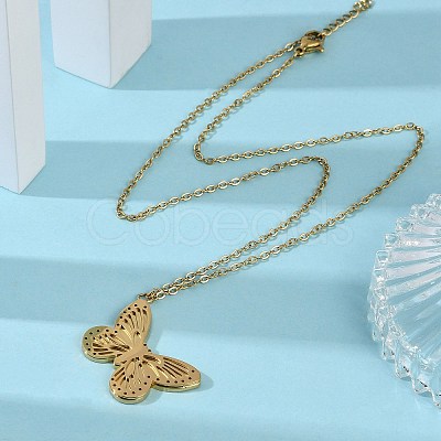 Butterfly 304 Stainless Steel Pendant Necklaces NJEW-L157-06G-1