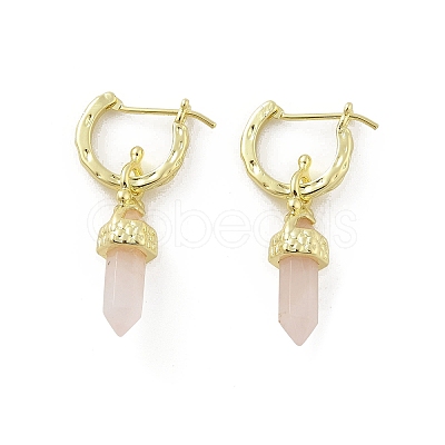 Natural Rose Quartz Hoop Earrings EJEW-P306-01G-07-1
