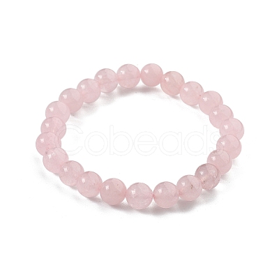 Natural Rose Quartz Bead Stretch Bracelets X-BJEW-K212-B-045-1