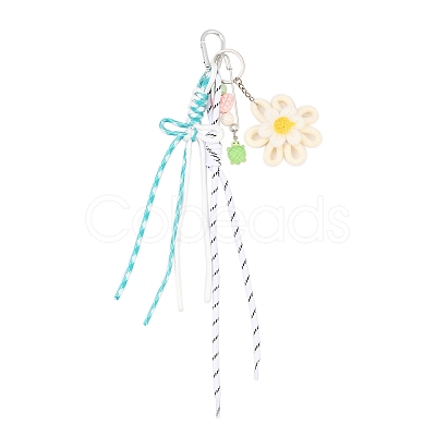 Flower Handmade Woven & Polyester Cord & Resin & Acrylic Beaded Pendant Decorations HJEW-JM04421-02-1
