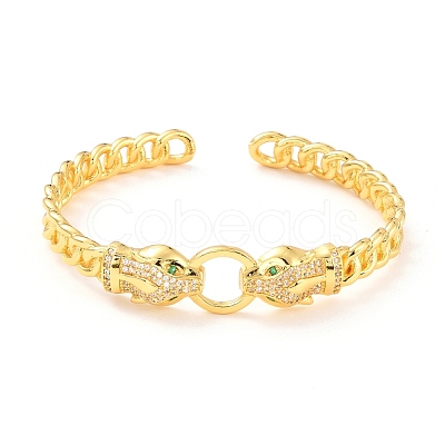 Leopard Door Knocker Shape Cubic Zirconia Cuff Bangle BJEW-D448-21G-RS-1