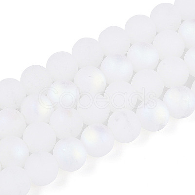Frosted Imitation Jade Glass Beads Strands GLAA-T032-J10mm-MBB01-1