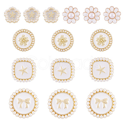 15Pcs 5 Styles 1-Hole Alloy Enamel Shank Buttons BUTT-TA0001-47A-1